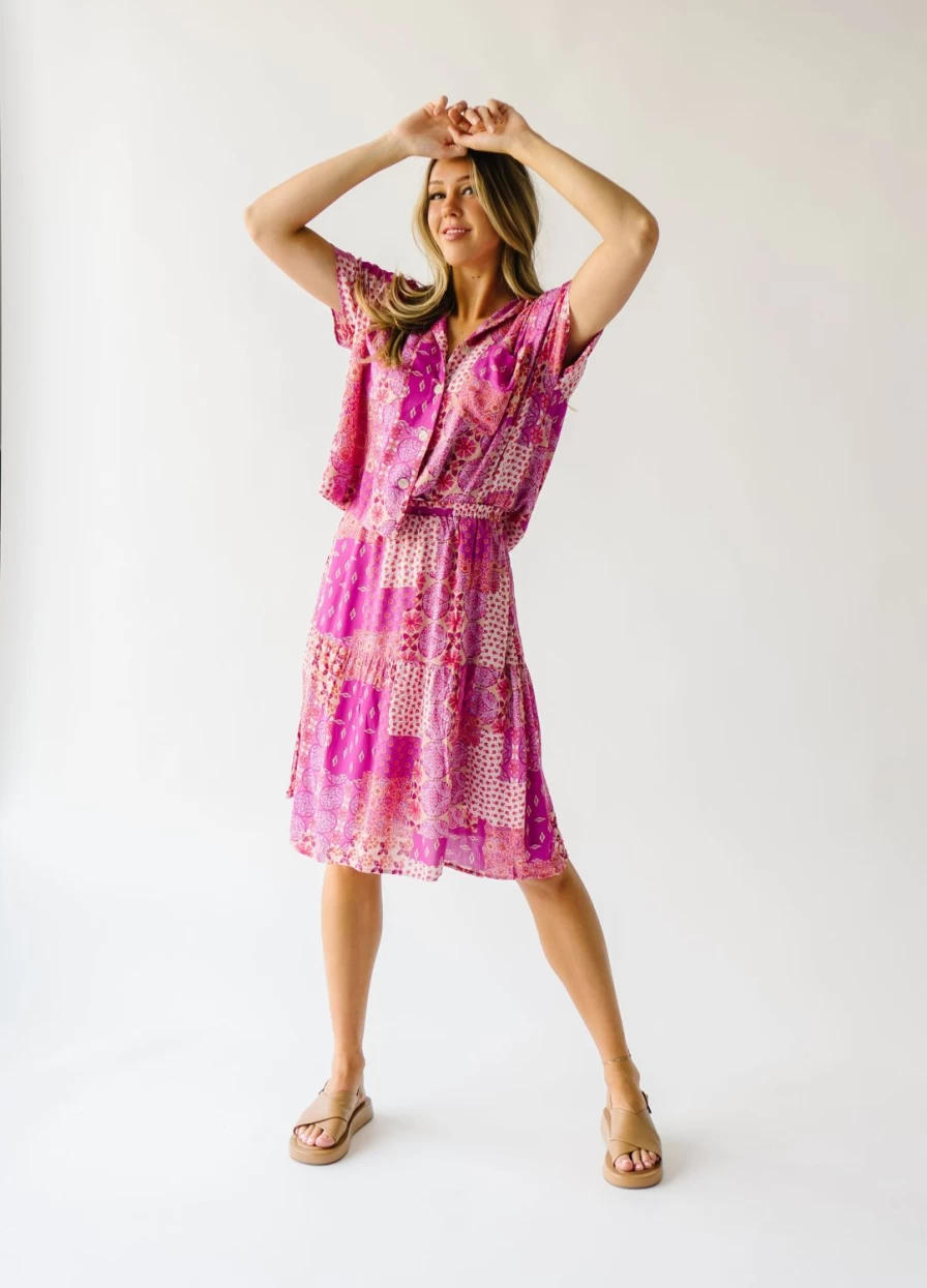 Piper & Scoot Women's Fuchsia San Lucas Patchwork Skirt - Boho Chic Style