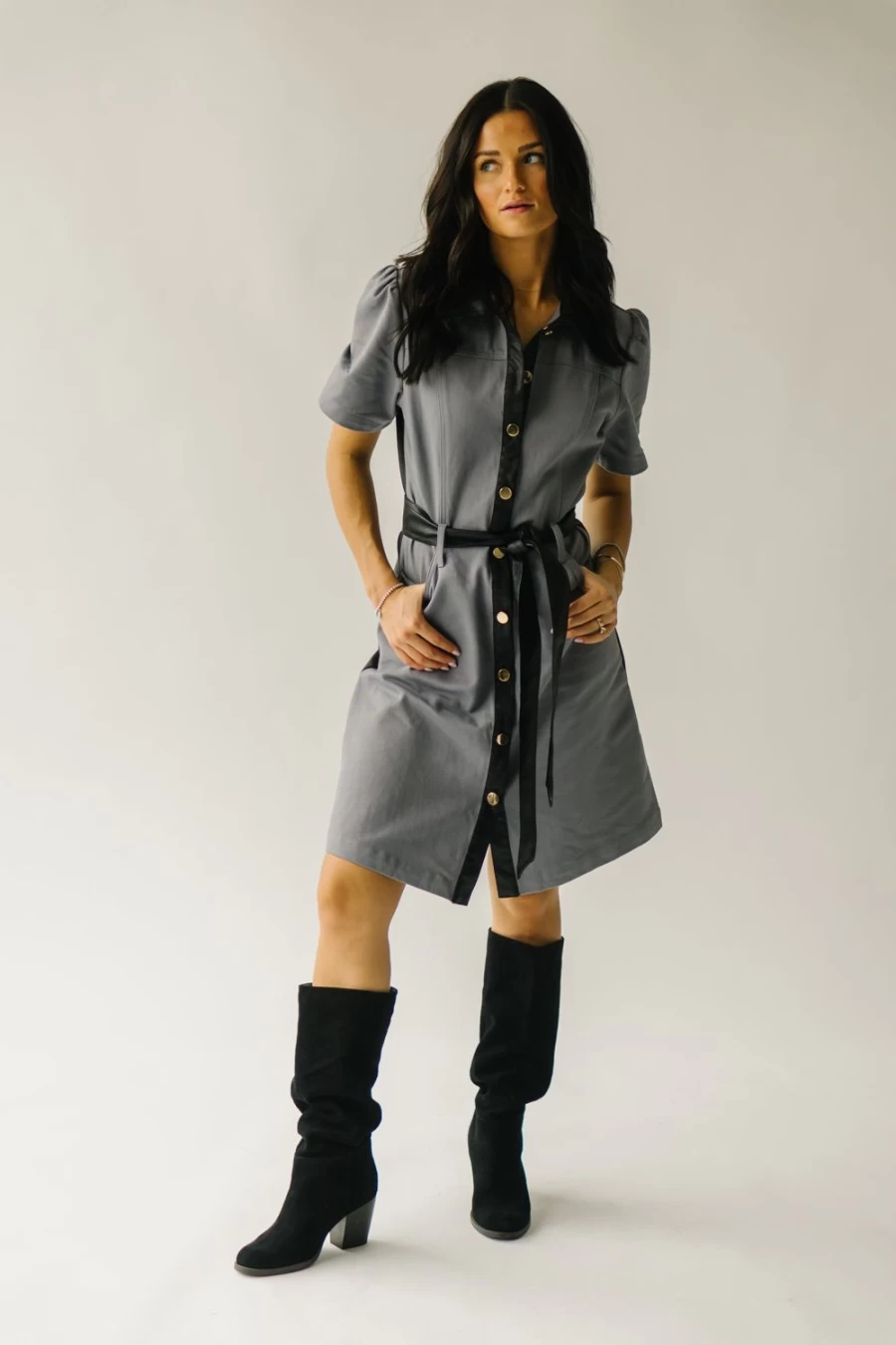 Piper & Scoot Women's Salida Grey Button-Down Dress