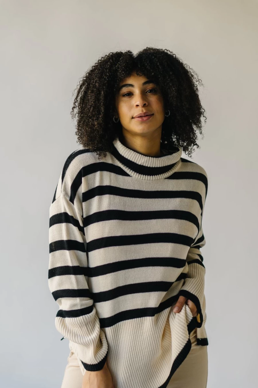 Piper & Scoot Women's Cream & Black Striped Turtleneck Sweater - The Bryson