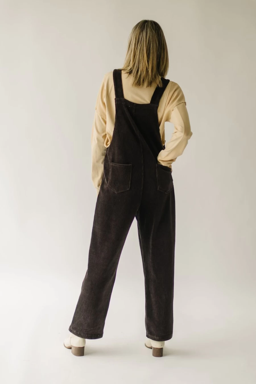 Piper & Scoot Women's Davison Washed Black Corduroy Overalls
