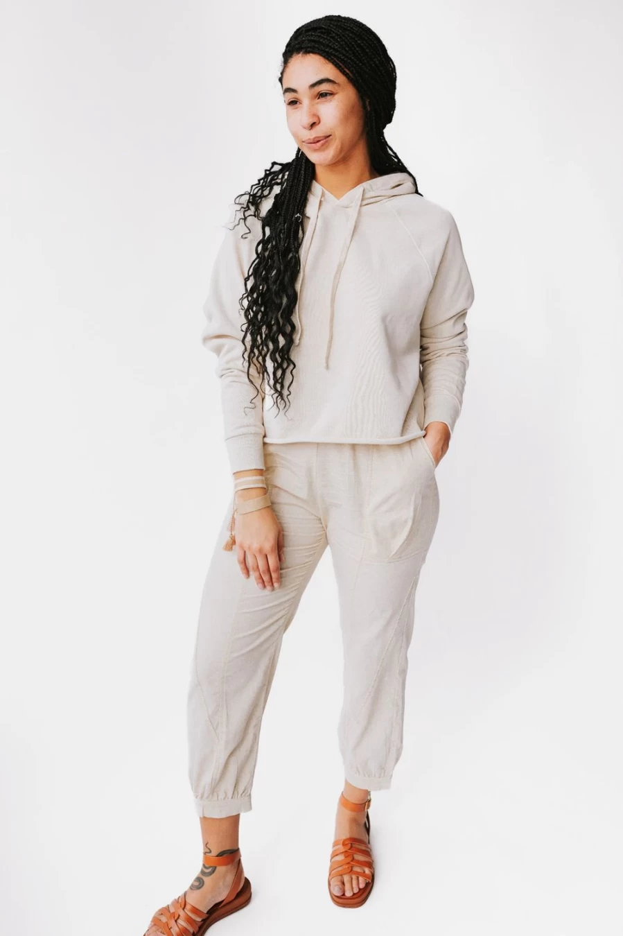 Piper & Scoot Women's Bone Colored Corduroy Jogger Pants - Gallagher Style Comfort Fit